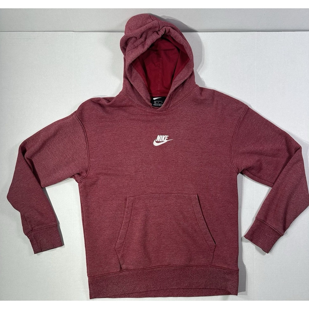Nike Hoodie Sweater Mens M Maroon Red Pullover Kangaroo Pocket Center Swoosh